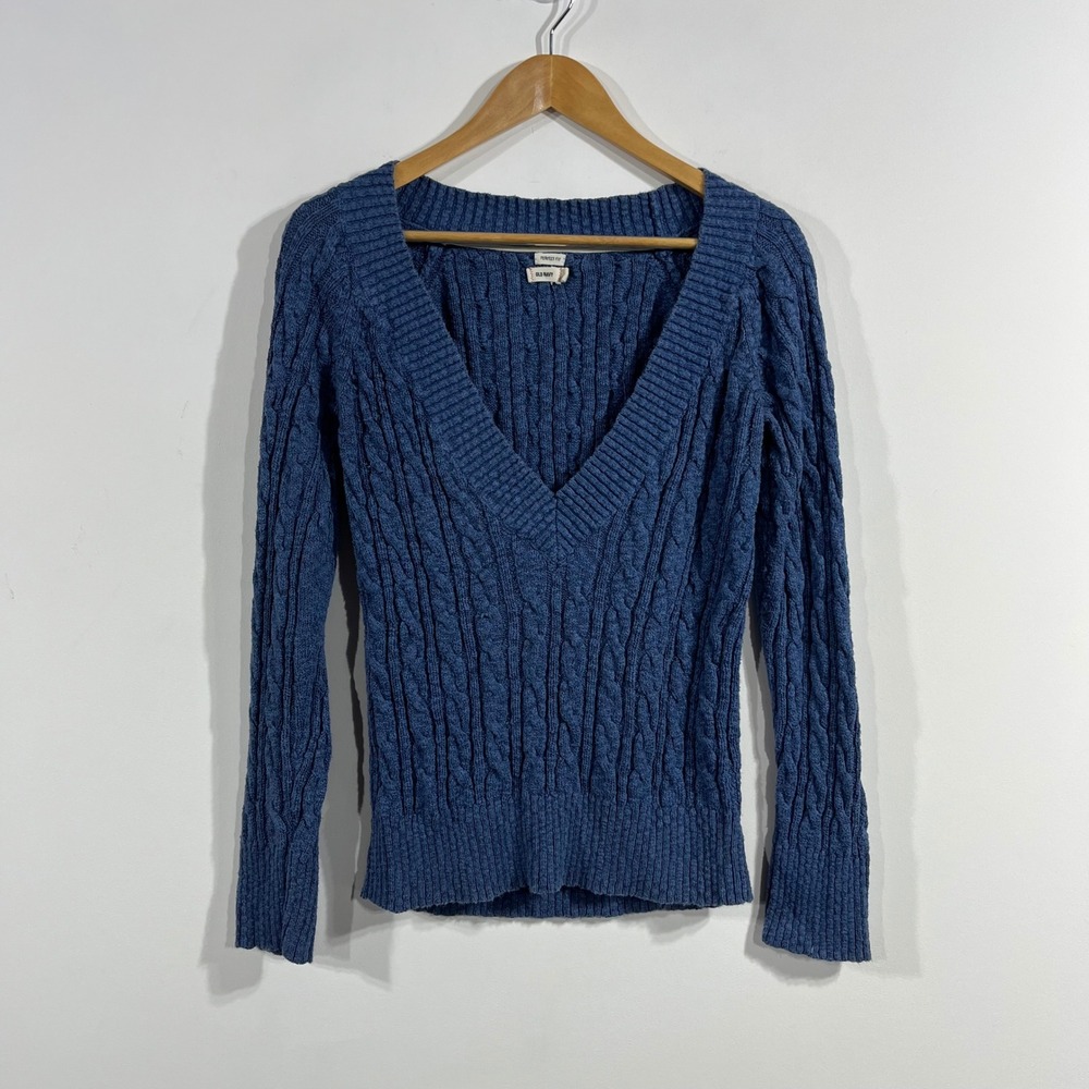 Old Navy Y2K Preppy Bella Swan Cable Knit V-Neck Sweater Womens‎ Small Cotton